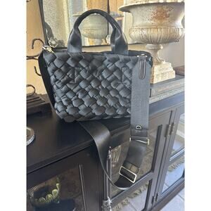 BCBG Small Neoprene Woven Tote Handbag Crossbody BLACK $178.00